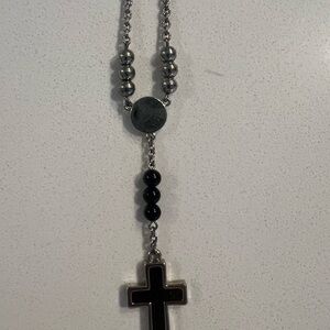 Silver and Black Cross Pendant Necklace